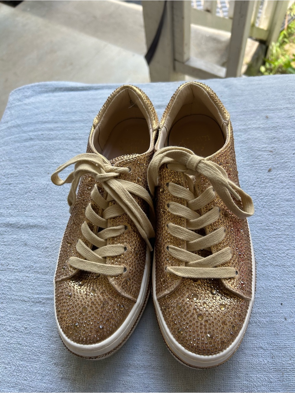 crown & ivy Gold Glitter Lace-Up Sneakers NWOT